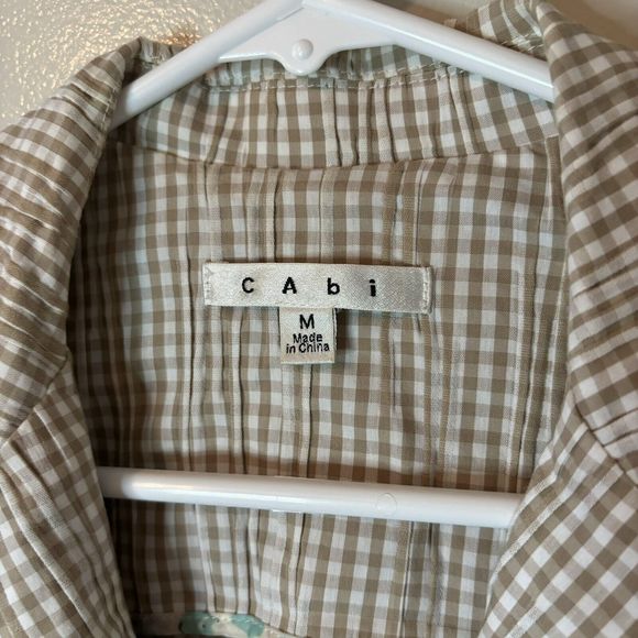 Cabi Plaid Jacket Blazer Tan Beige Textured Crinkle Style 346 Sz Medium - Picture 3 of 7